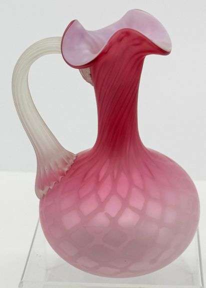 Beautiful Antique Mt. Washington, Cased, Quilted Pink, Diamond Optic Glass Pitcher