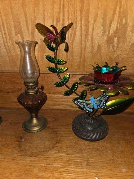 Mini oil lamp, butterfly candle holder