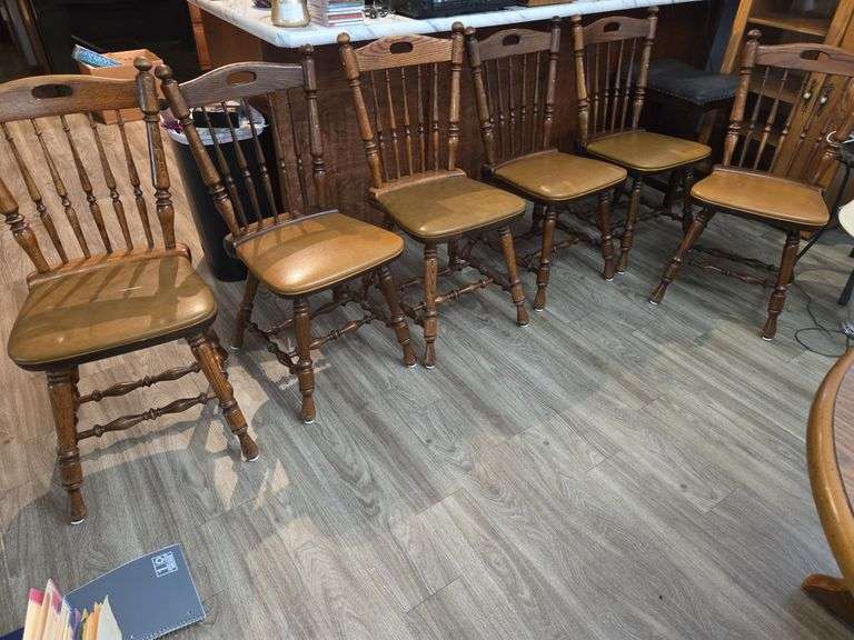 6 Wooden Chairs with leather seats