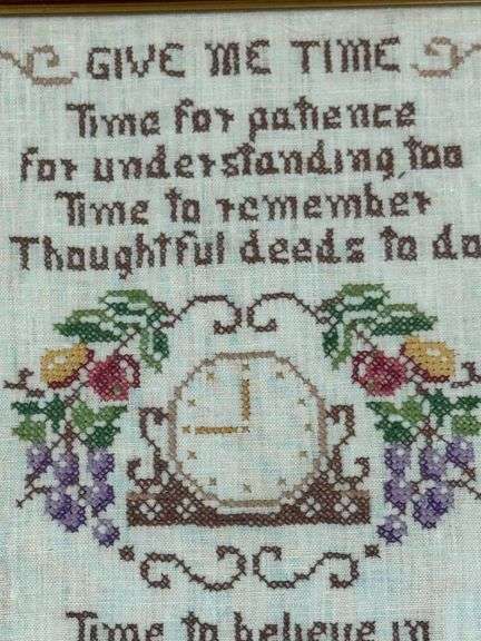 Vintage Framed Cross-Stitch Artwork with Floral Design