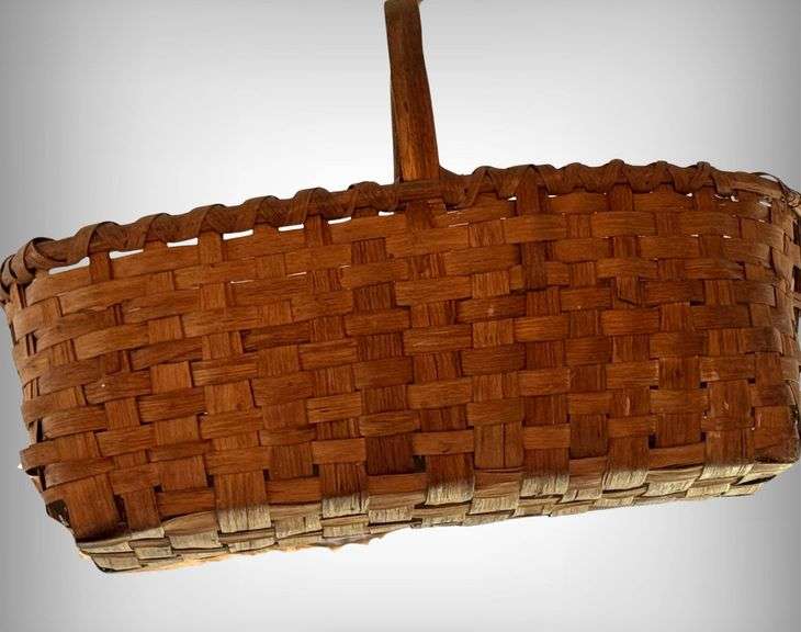 Vintage Handmade Woven Basket With Wooden Handle