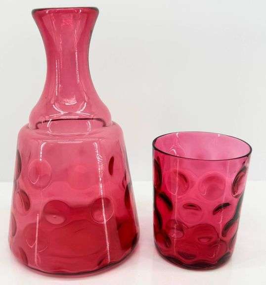 Antique Cranberry Thumbprint Glass Tumble Up