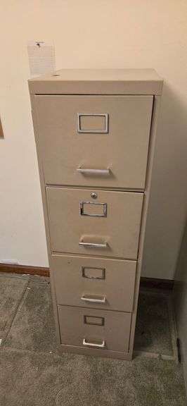 Beige metal filing cabinet