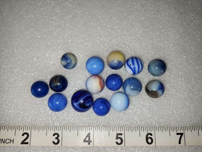 15 Assorted Vintage Blue Marbles