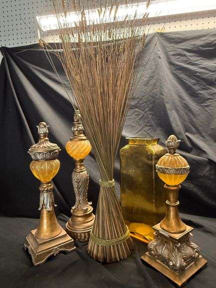 Home Decor Glass Amber Vase, Tall Decorative Grass With Beads and More