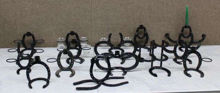 17 Horseshoe Metal Candle Holders and Glass Inserts