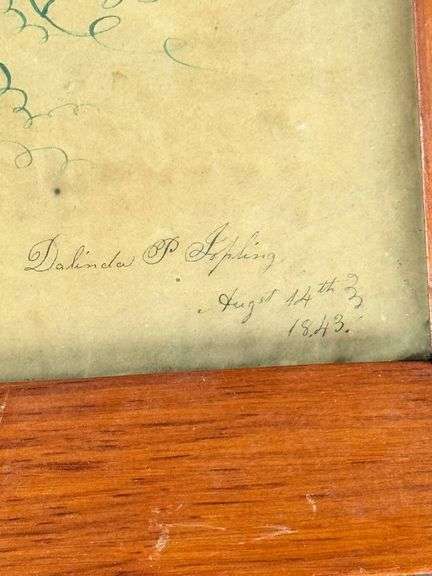 Antique 1843 Hand-Painted Bird and Grapes Artwork by Dalinda P. Sibling