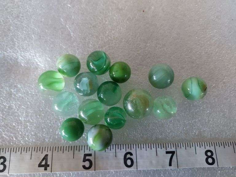 15 Assorted Vintage Green Marbles