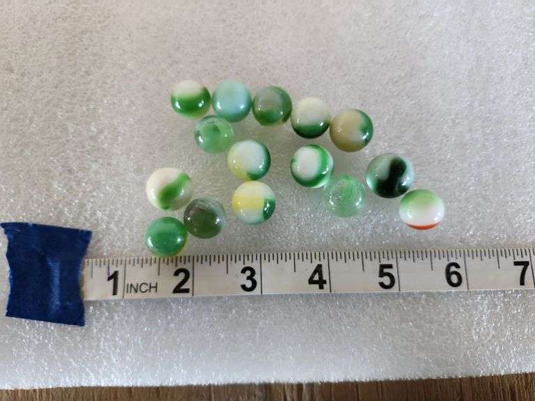 15 Assorted Vintage Green Marbles