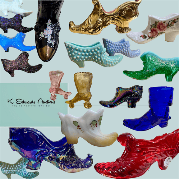 LIFELONG COLLECTION OF GLASS SLIPPERS: FENTON,MOSSER,BOYD and More! 