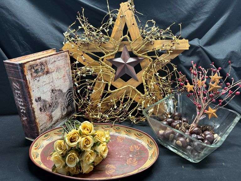 Decorative Wood Star, Zebra Storage Book, Hand Painted Tray and More