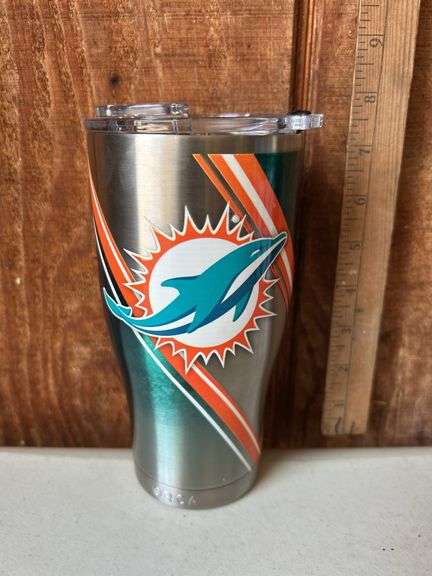 Orca Chaser 27 oz. Stainless Steel U.S.A. Made Tumbler Cup Miami Dolphins Double Stripe Wrap