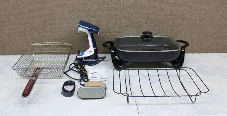Presto Electric Skillet, Rowenta Garment Steamer, Fry Basket, and Accessories