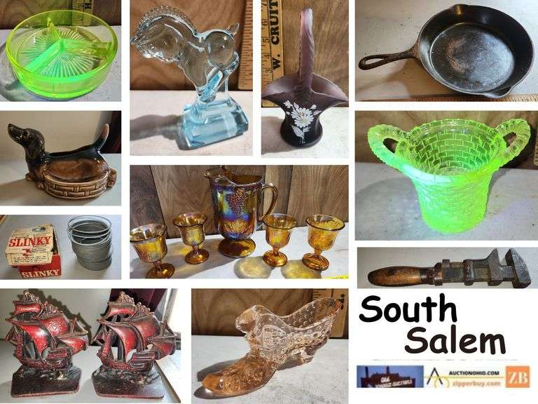 SOUTH SALEM  Uranium, Vintage Glass, Planters, Cast Iron, TY Beanie Baby's, Disney Mini Bean Bags, Marbles And More
