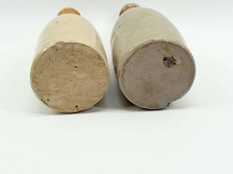 Two Antique H Kennedy Barrowfiled Ale Glazed Stoneware Bottles with Two-Tone Finish