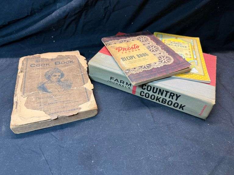 Old Cookbooks, Martha Washington 1892, Presto 1946, Knox Gelatine 1931, Farm Journal 1959