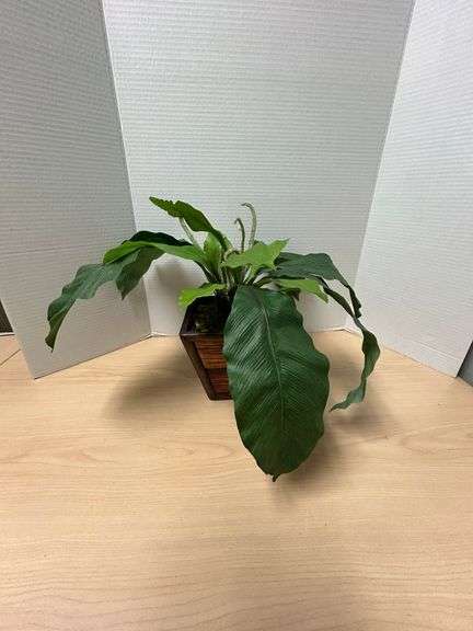 Artificial Potted Plant in Wood-Style Planter