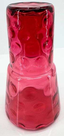Antique Cranberry Thumbprint Glass Tumble Up