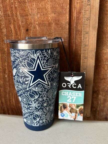 Orca Chaser 27 oz. Stainless Steel U.S.A. Made Tumbler Cup Dallas Cowboys Floral Sketch