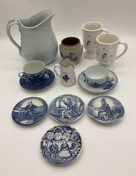 Assorted Blue and White Dishware and Decor
