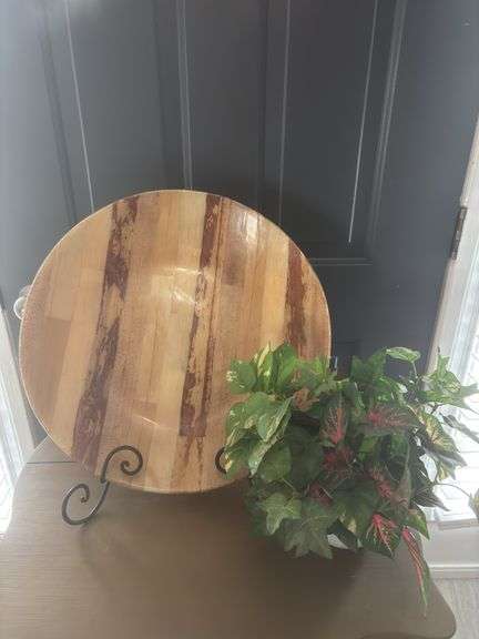 18” Decorative “Wood-Like” Bowl w/ faux plant