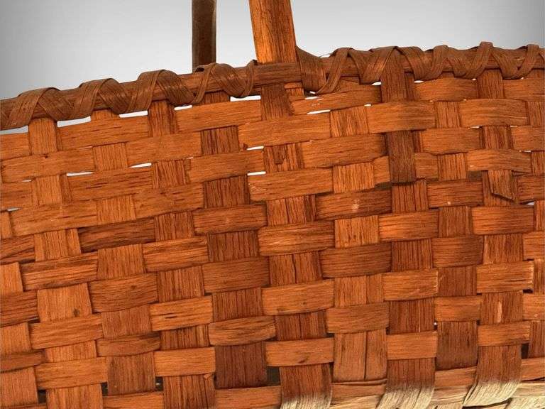Vintage Handmade Woven Basket With Wooden Handle
