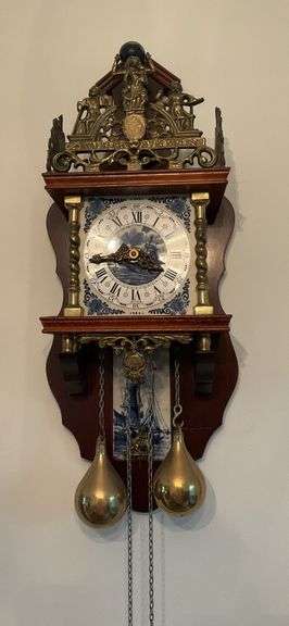Dutch Atlas Delft Wall Clock with Pear Shaped Weights