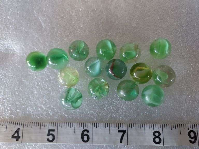 15 Assorted Vintage Green Marbles