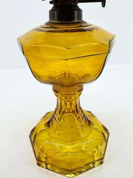 Amber Glass Oil Lamp with Metal Burner and Chimney