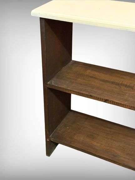 Wooden Bookshelf with White Top and Two Shelves