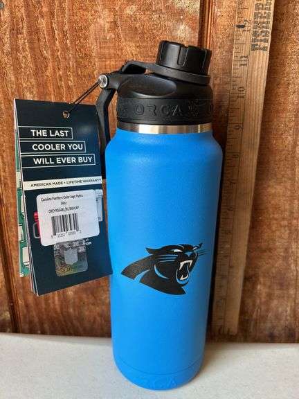 Orca Hydra 34 oz. Stainless Steel U.S.A. Made Tumbler Bottle Carolina Panthers Color Logo