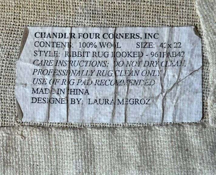 Laura Megroz Designed Wool Rug with Bunny Motif, 18 x 28 Inches