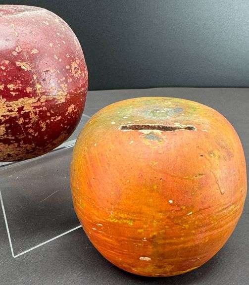 Antique Chalkware Primitive Apple, Orange and Pear-Shaped Coin Banks