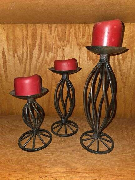 3 wrought iron candle holders