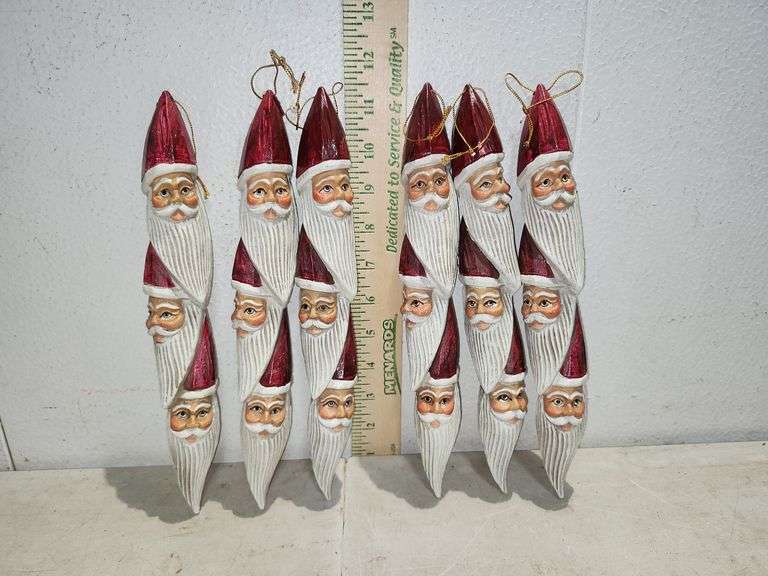 6 Resin Santa Ornaments 10.5'' Each