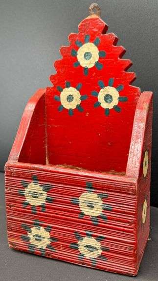 Antique Primitive Hand Painted Folk Art Wall Box