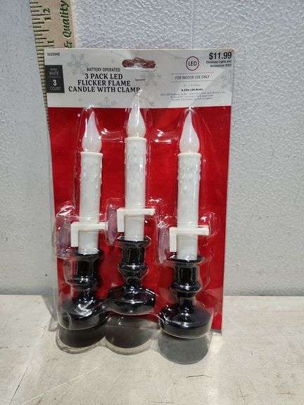 3-Pack LED Flicker Flame Candle W/Clamp