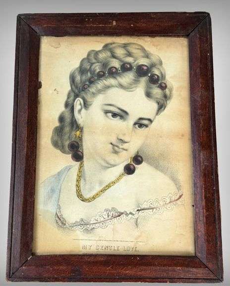Original Currier and Ives Framed Lithograph Print Titled ‘My Gentle Love’