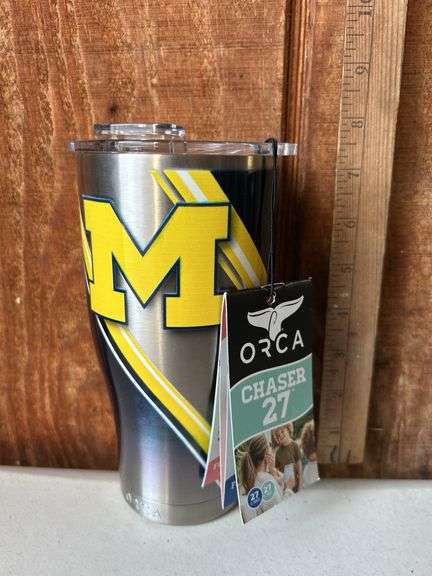 Orca Chaser 27 oz. Stainless Steel U.S.A. Made Tumbler Cup Michigan University Double Stripe Wrap