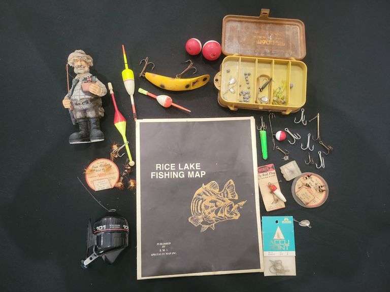 Vintage Fishing Lot with Tackle, Map & Accessories
