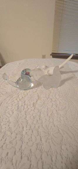 Clear , white glass figurines,  paper weight