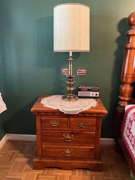 Wooden Nighstand & Lamp
