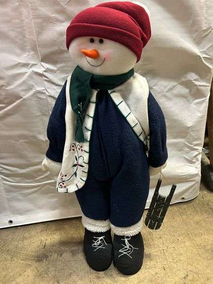 34" Standing Plush Snowman with Sled – Winter Holiday Décor