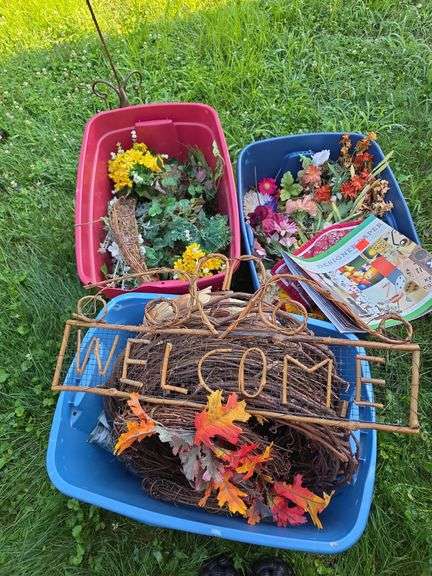 Totes of flowers, wreaths