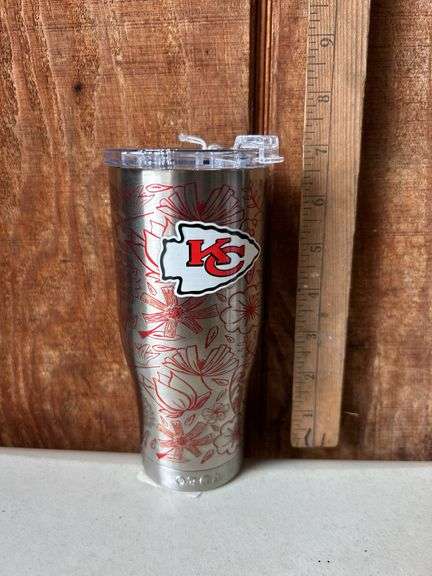 Orca Chaser 16 oz. Stainless Steel U.S.A. Made Tumbler Cup Kansas City Chiefs Floral Sketch