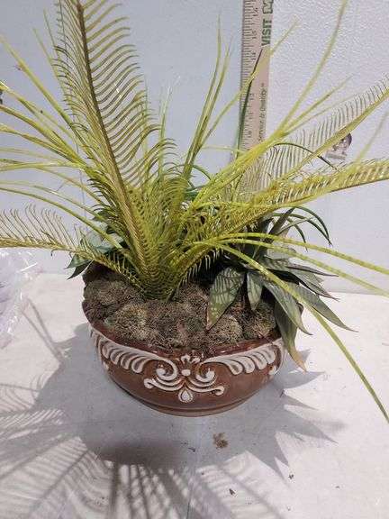 Fixed Faux Flower Arrangement In Pottery Planter 9.5"X9.5"4.25"