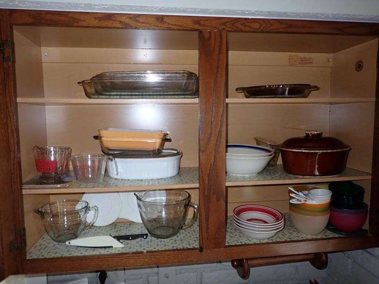 Cleanout rights to cabinet - Pyrex Pampered Chef Salt Glazed Pottery, Corningware