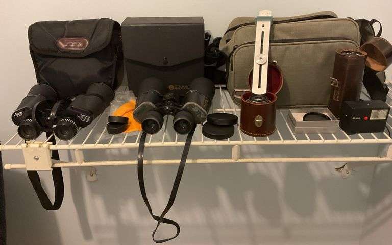 Two Pair of Binoculars and Camera Lenses, Each with Cases