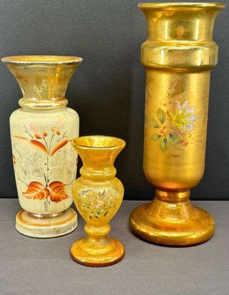 Antique Mercury Hand-Painted Glass Vases