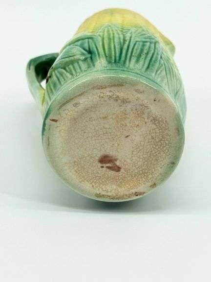 Antique Majolica Pottery Corn on Cob Pitcher with Handle